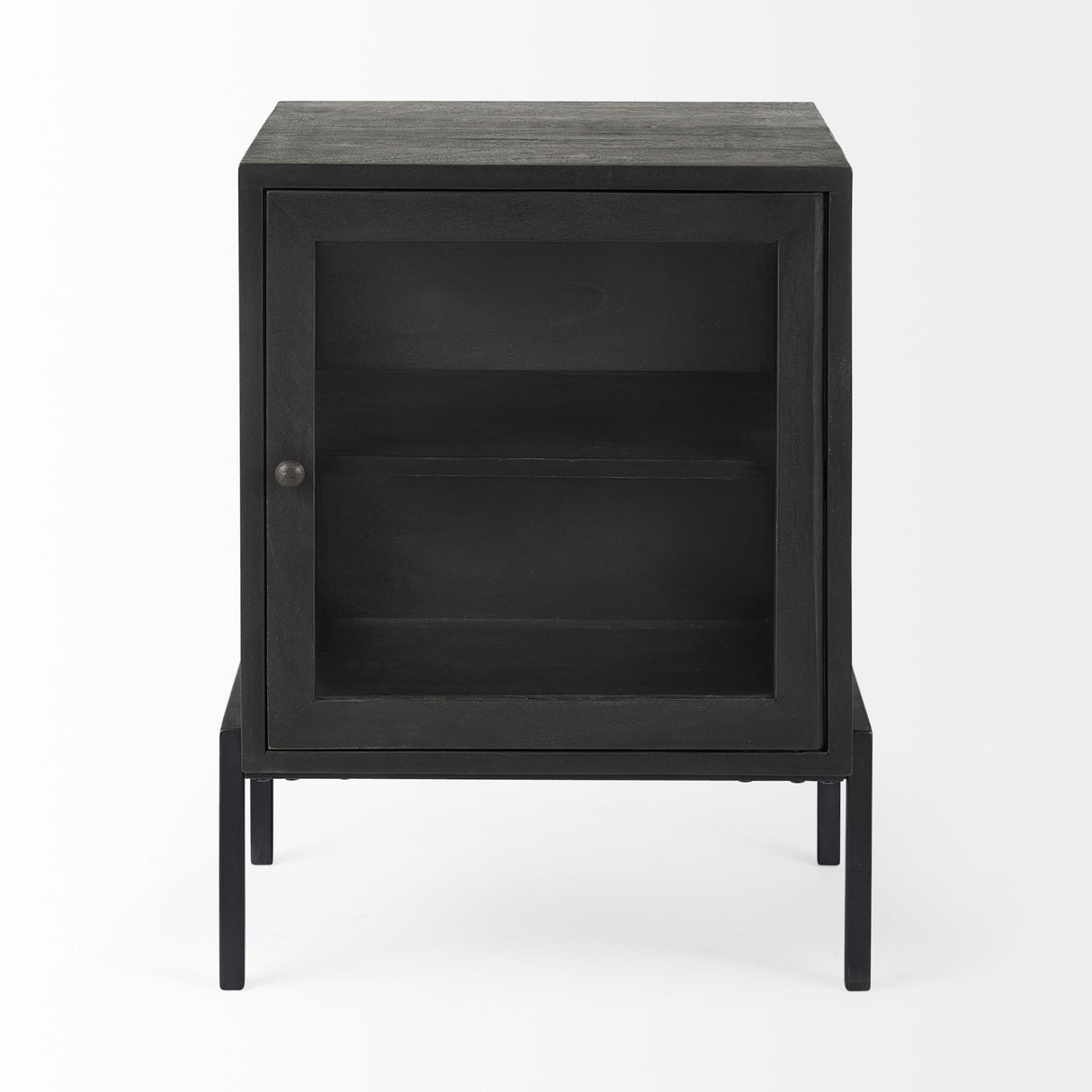 Mercana Arelius 20L x 18W x 26H Black-Brown Wood W/ Black Metal Frame End/Side Table