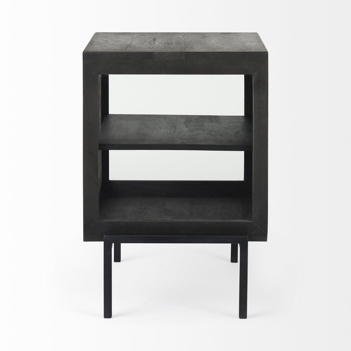 Mercana Arelius 20L x 18W x 26H Black-Brown Wood W/ Black Metal Frame End/Side Table