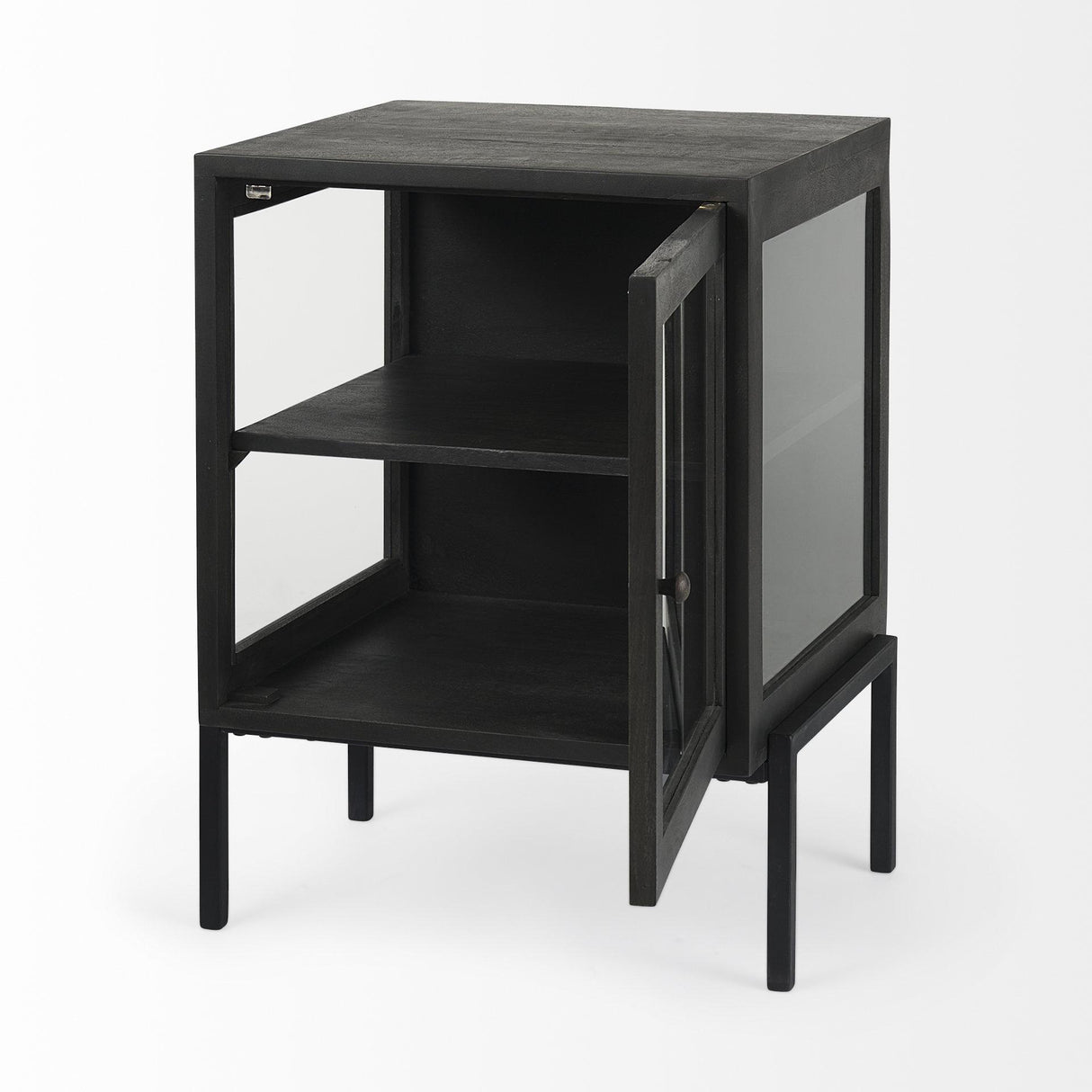 Mercana Arelius 20L x 18W x 26H Black-Brown Wood W/ Black Metal Frame End/Side Table