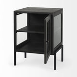 Mercana Arelius 20L x 18W x 26H Black-Brown Wood W/ Black Metal Frame End/Side Table