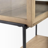Mercana Arelius 36L x 18W x 63H Light Brown Wood W/ Black Metal Base Display Cabinet