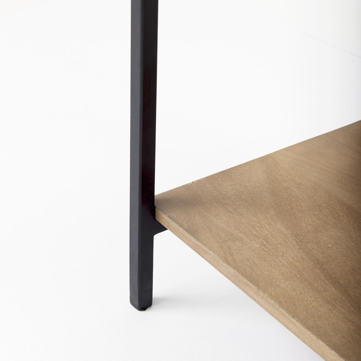 Mercana Arelius 36L x 18W x 63H Light Brown Wood W/ Black Metal Base Display Cabinet