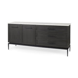 Mercana Divina Black-Brown Wood w/ White Marble Top and Black Metal Base Sideboard