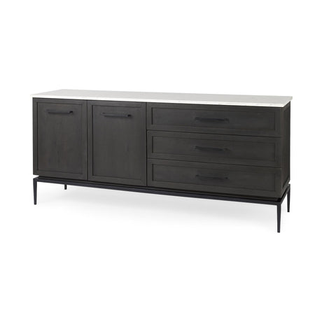 Mercana Divina Black-Brown Wood w/ White Marble Top and Black Metal Base Sideboard