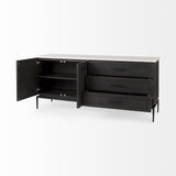 Mercana Divina Black-Brown Wood w/ White Marble Top and Black Metal Base Sideboard