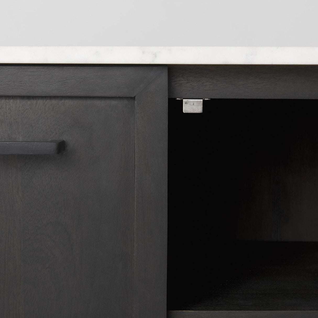 Mercana Divina Black-Brown Wood w/ White Marble Top and Black Metal Base Sideboard