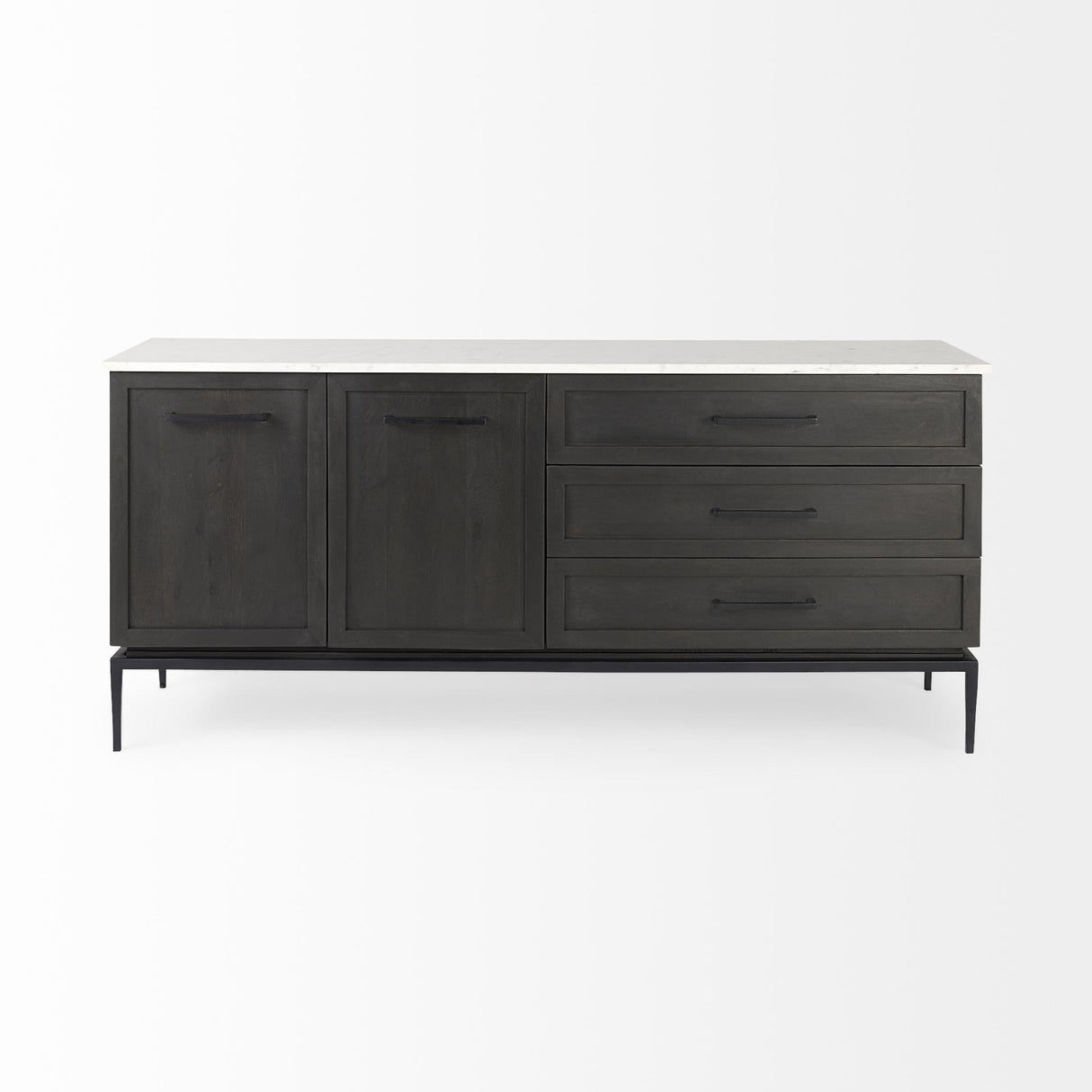 Mercana Divina Black-Brown Wood w/ White Marble Top and Black Metal Base Sideboard