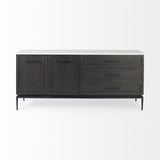 Mercana Divina Black-Brown Wood w/ White Marble Top and Black Metal Base Sideboard