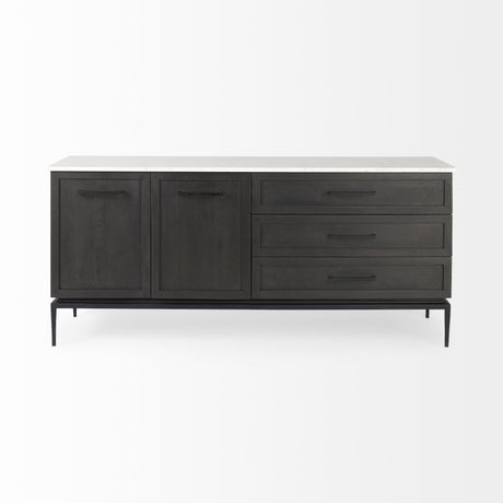 Mercana Divina Black-Brown Wood w/ White Marble Top and Black Metal Base Sideboard