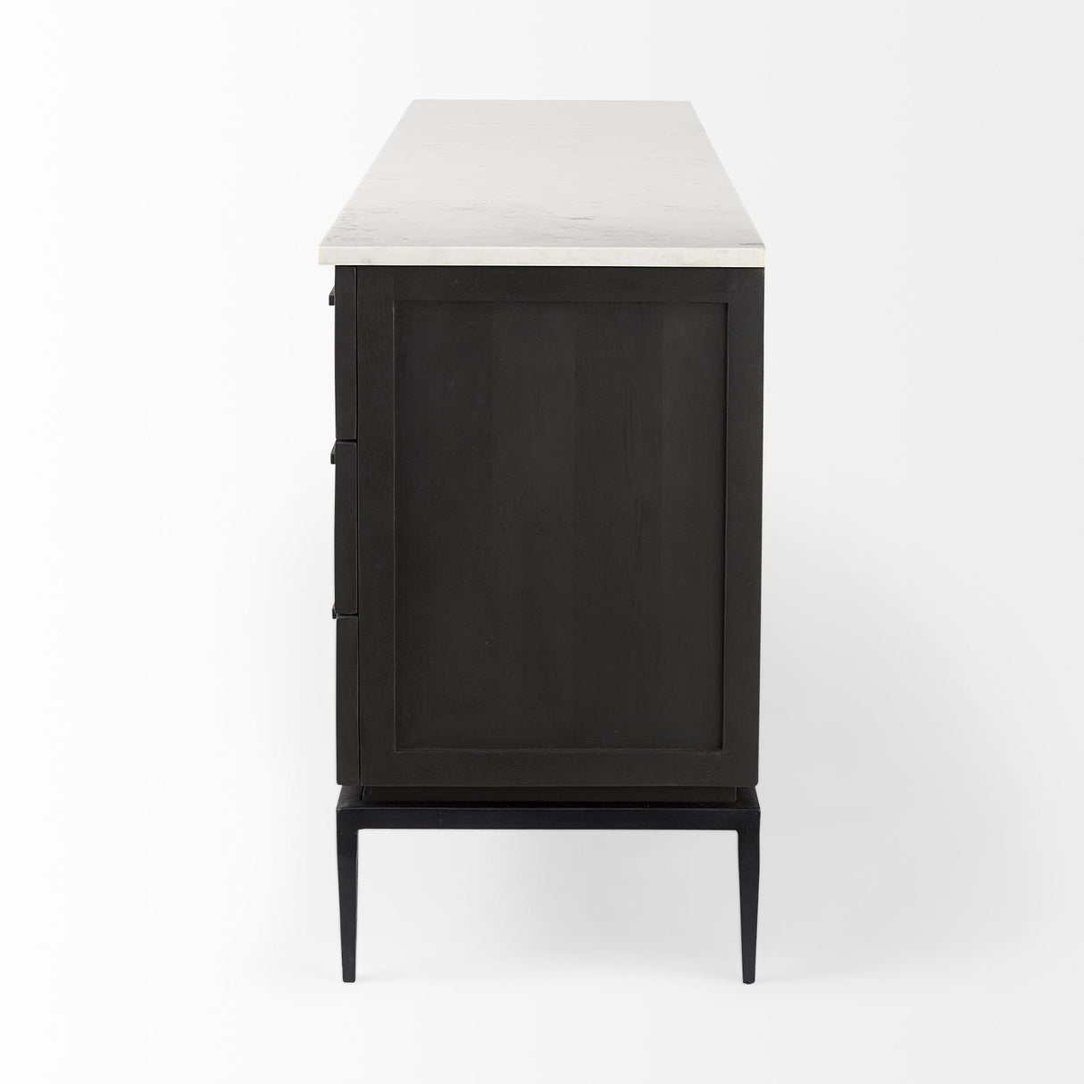 Mercana Divina Black-Brown Wood w/ White Marble Top and Black Metal Base Sideboard