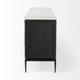 Mercana Divina Black-Brown Wood w/ White Marble Top and Black Metal Base Sideboard