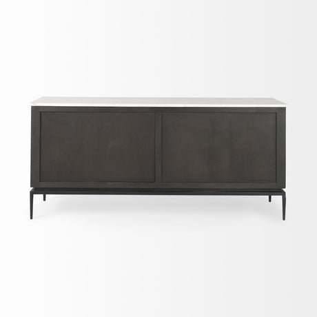 Mercana Divina Black-Brown Wood w/ White Marble Top and Black Metal Base Sideboard