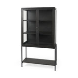 Mercana Arelius 36L x 18W x 63H Black-Brown Wood W/ Black Metal Base Display Cabinet