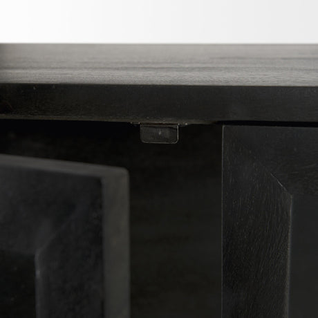 Mercana Arelius 36L x 18W x 63H Black-Brown Wood W/ Black Metal Base Display Cabinet