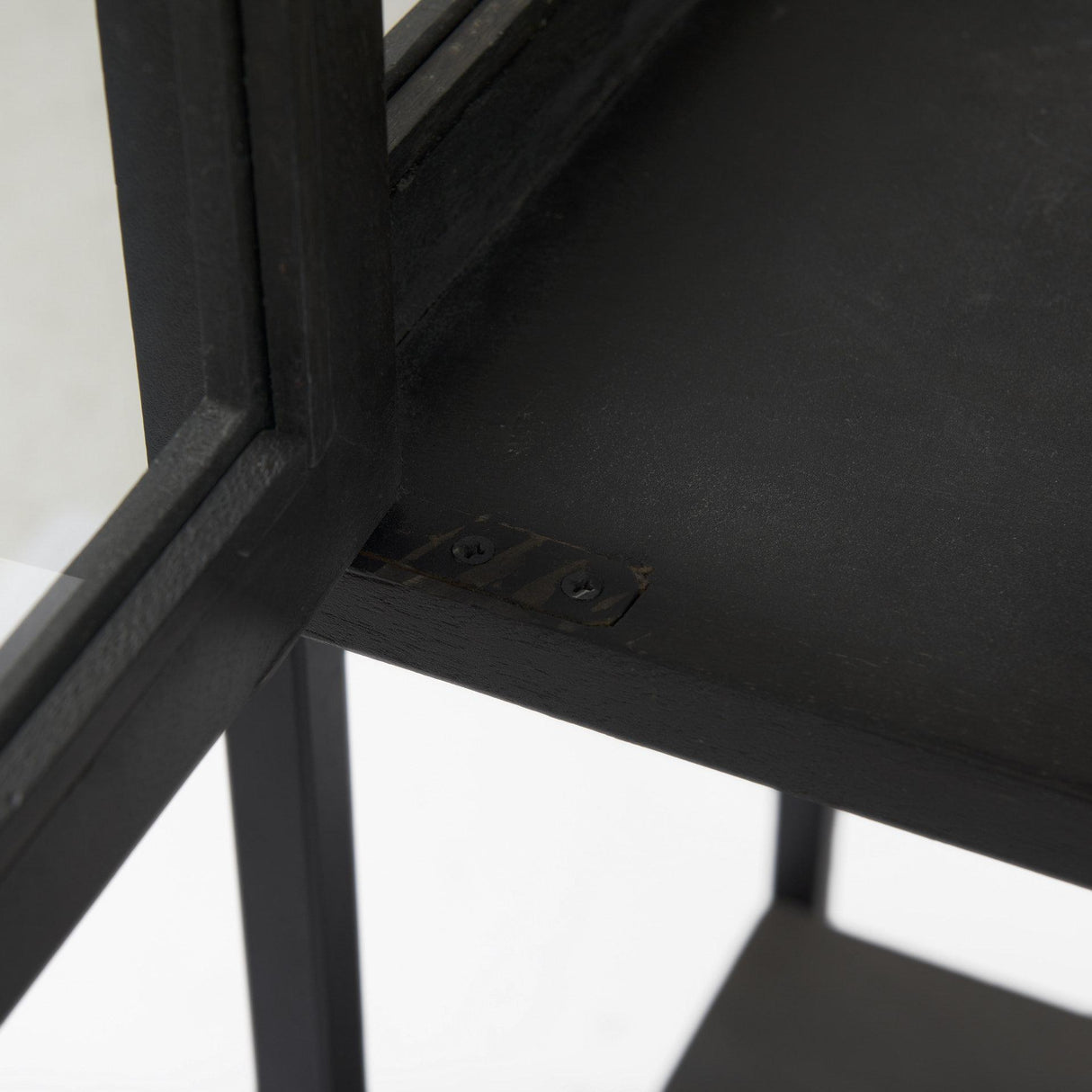 Mercana Arelius 36L x 18W x 63H Black-Brown Wood W/ Black Metal Base Display Cabinet