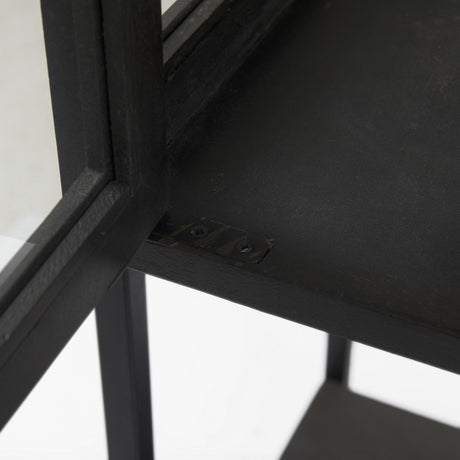 Mercana Arelius 36L x 18W x 63H Black-Brown Wood W/ Black Metal Base Display Cabinet