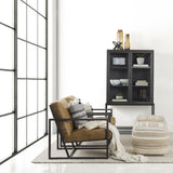 Mercana Arelius 36L x 18W x 63H Black-Brown Wood W/ Black Metal Base Display Cabinet