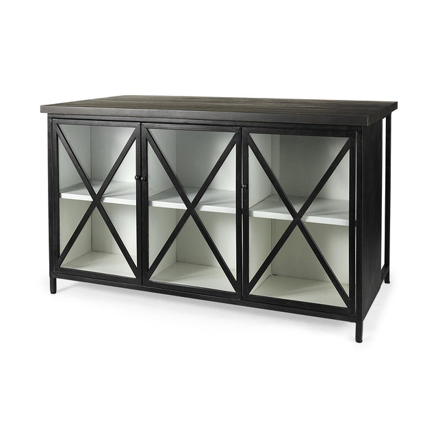 Mercana Dimitra 62.0L x 32.0W x 36.0H Dark Iron W/Glass Doors Kitchen Island