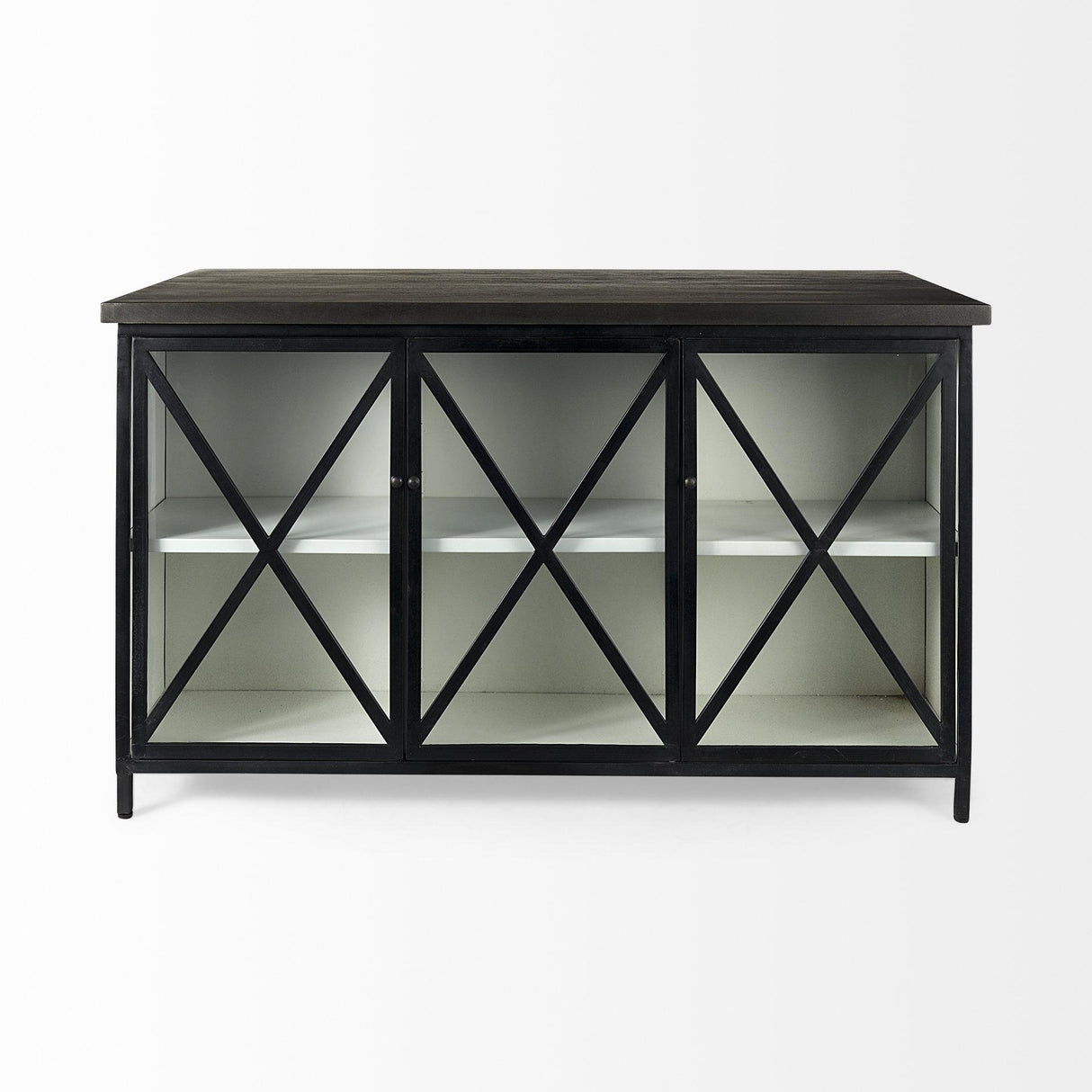 Mercana Dimitra 62.0L x 32.0W x 36.0H Dark Iron W/Glass Doors Kitchen Island