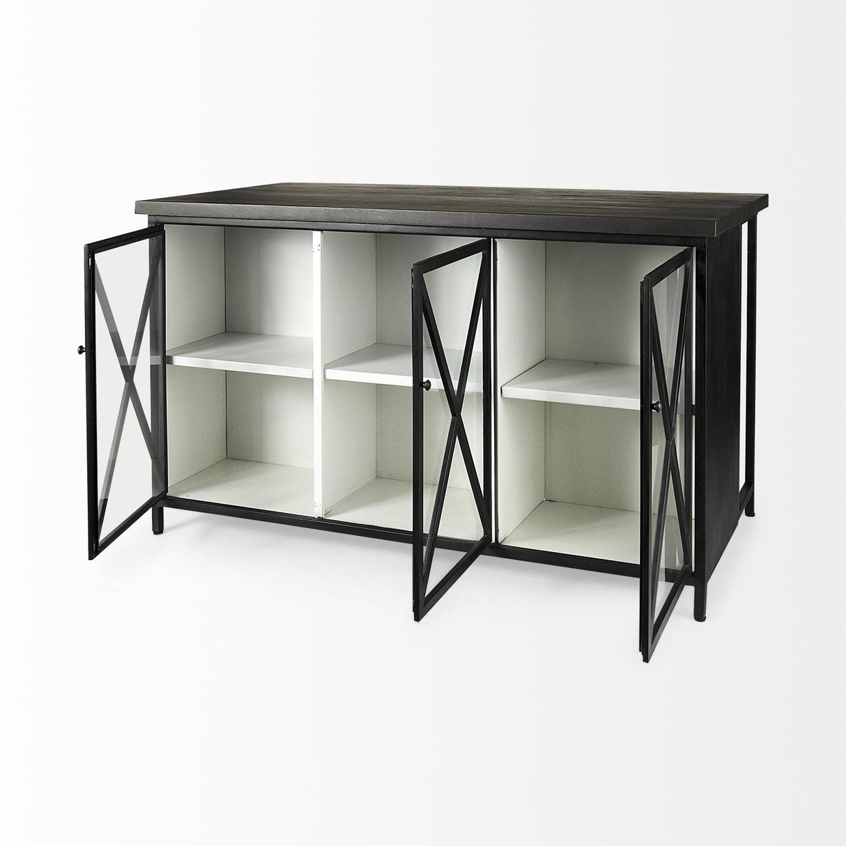 Mercana Dimitra 62.0L x 32.0W x 36.0H Dark Iron W/Glass Doors Kitchen Island