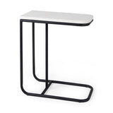 Mercana Kyra 12.0L x 20.0W x 23.0H White Marble Top W/Black Iron Frame C-Shaped End and Side Table