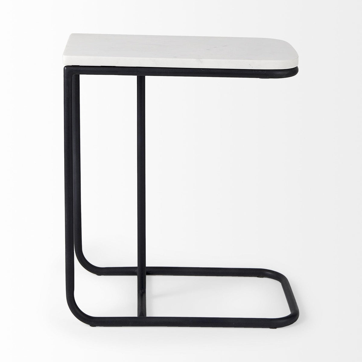 Mercana Kyra 12.0L x 20.0W x 23.0H White Marble Top W/Black Iron Frame C-Shaped End and Side Table