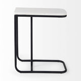 Mercana Kyra 12.0L x 20.0W x 23.0H White Marble Top W/Black Iron Frame C-Shaped End and Side Table