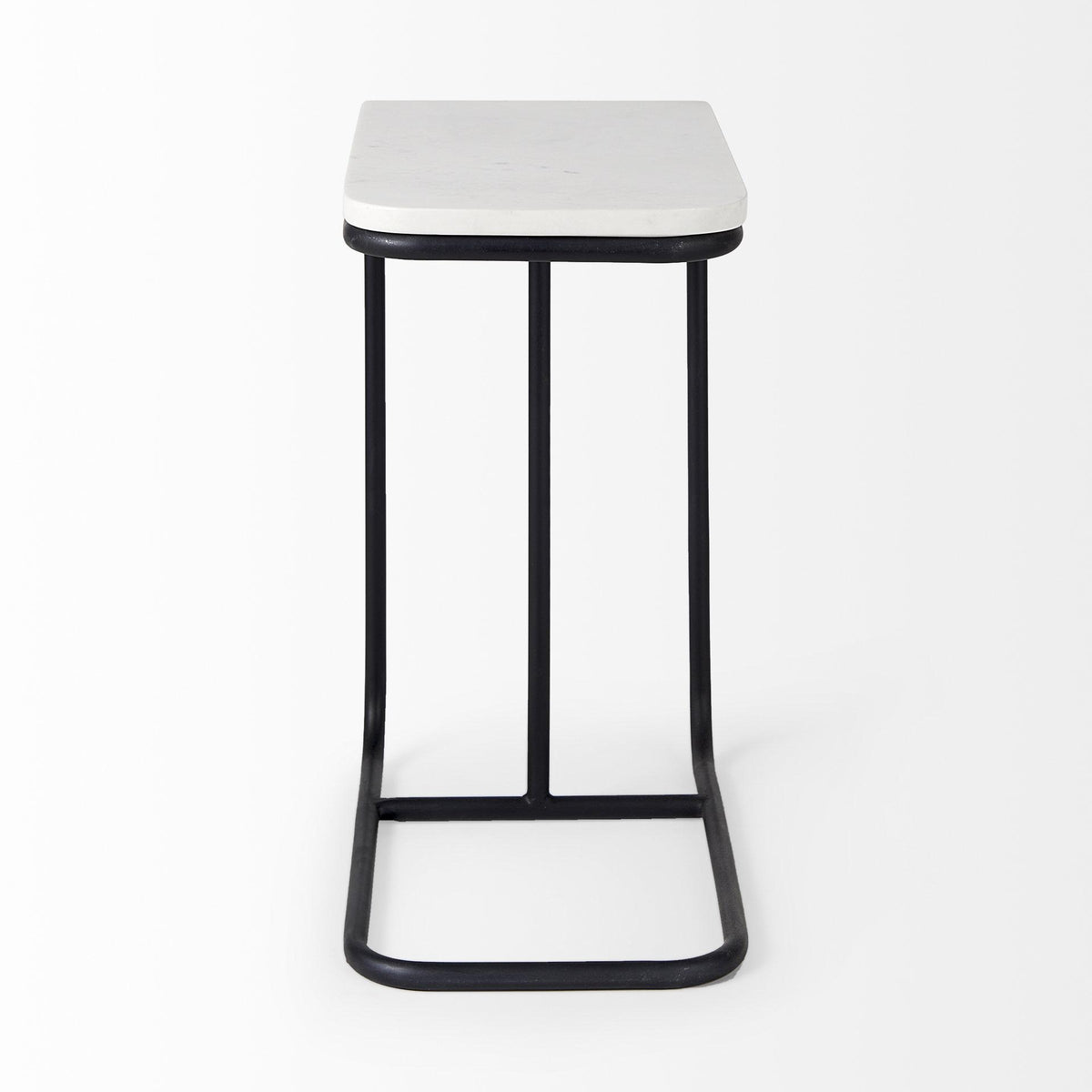 Mercana Kyra 12.0L x 20.0W x 23.0H White Marble Top W/Black Iron Frame C-Shaped End and Side Table