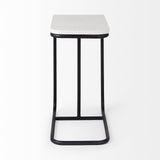 Mercana Kyra 12.0L x 20.0W x 23.0H White Marble Top W/Black Iron Frame C-Shaped End and Side Table