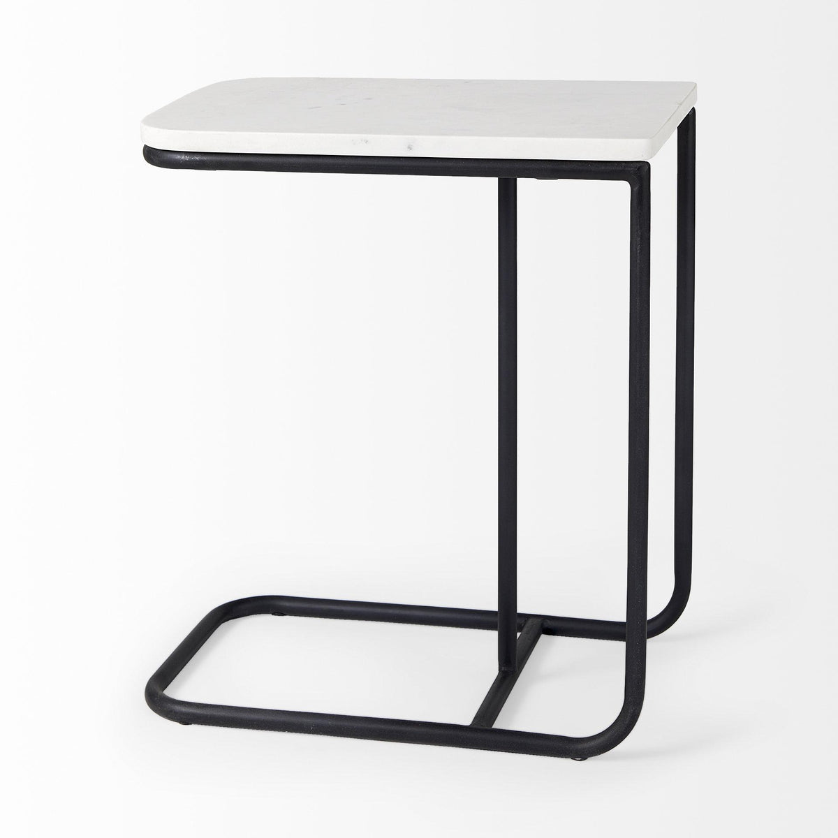 Mercana Kyra 12.0L x 20.0W x 23.0H White Marble Top W/Black Iron Frame C-Shaped End and Side Table