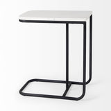 Mercana Kyra 12.0L x 20.0W x 23.0H White Marble Top W/Black Iron Frame C-Shaped End and Side Table