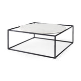 Mercana Austen 36L x 36W x 14.5H Round White Marble Top W/ Black Metal Frame Coffee Table