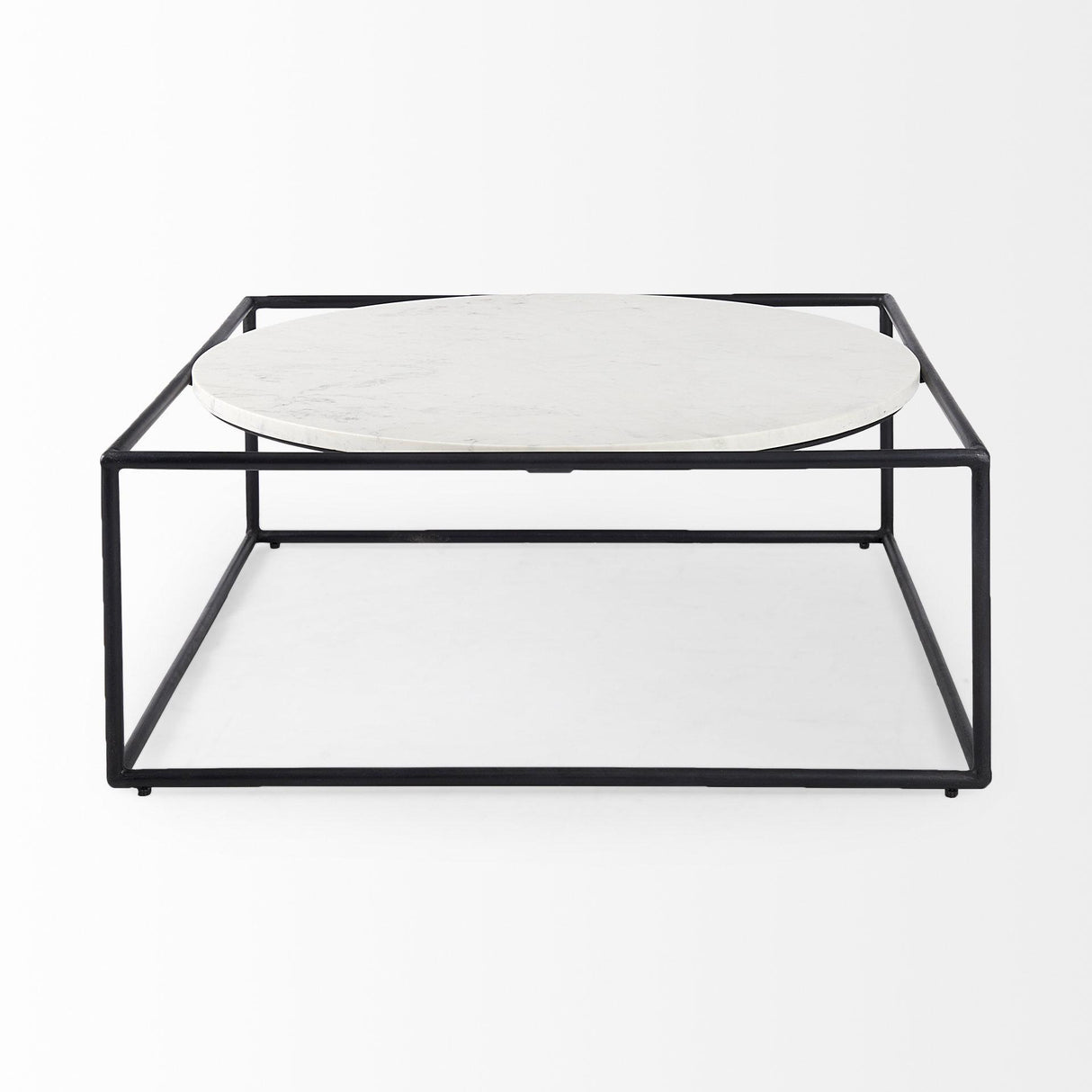 Mercana Austen 36L x 36W x 14.5H Round White Marble Top W/ Black Metal Frame Coffee Table