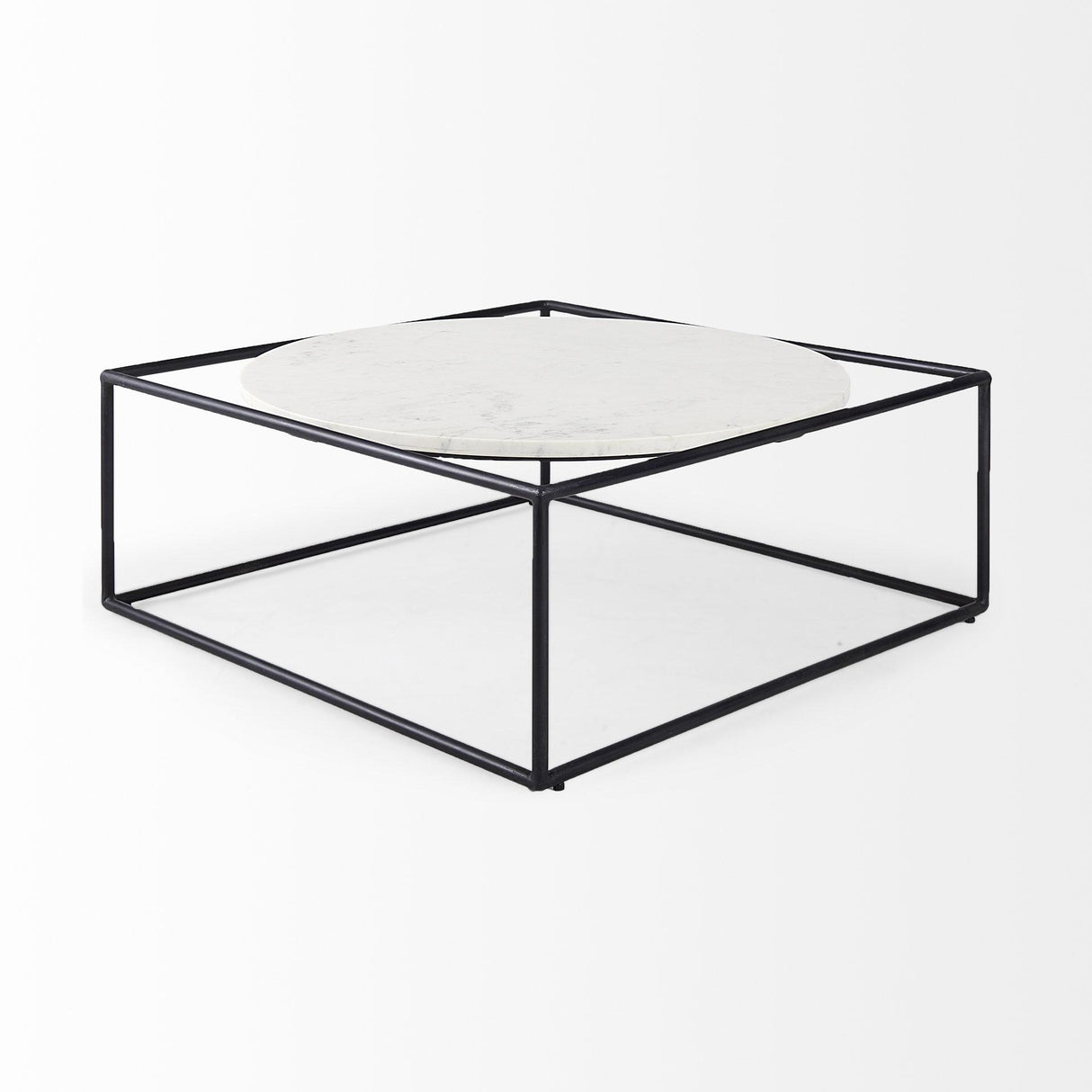 Mercana Austen 36L x 36W x 14.5H Round White Marble Top W/ Black Metal Frame Coffee Table