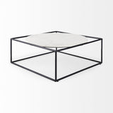 Mercana Austen 36L x 36W x 14.5H Round White Marble Top W/ Black Metal Frame Coffee Table