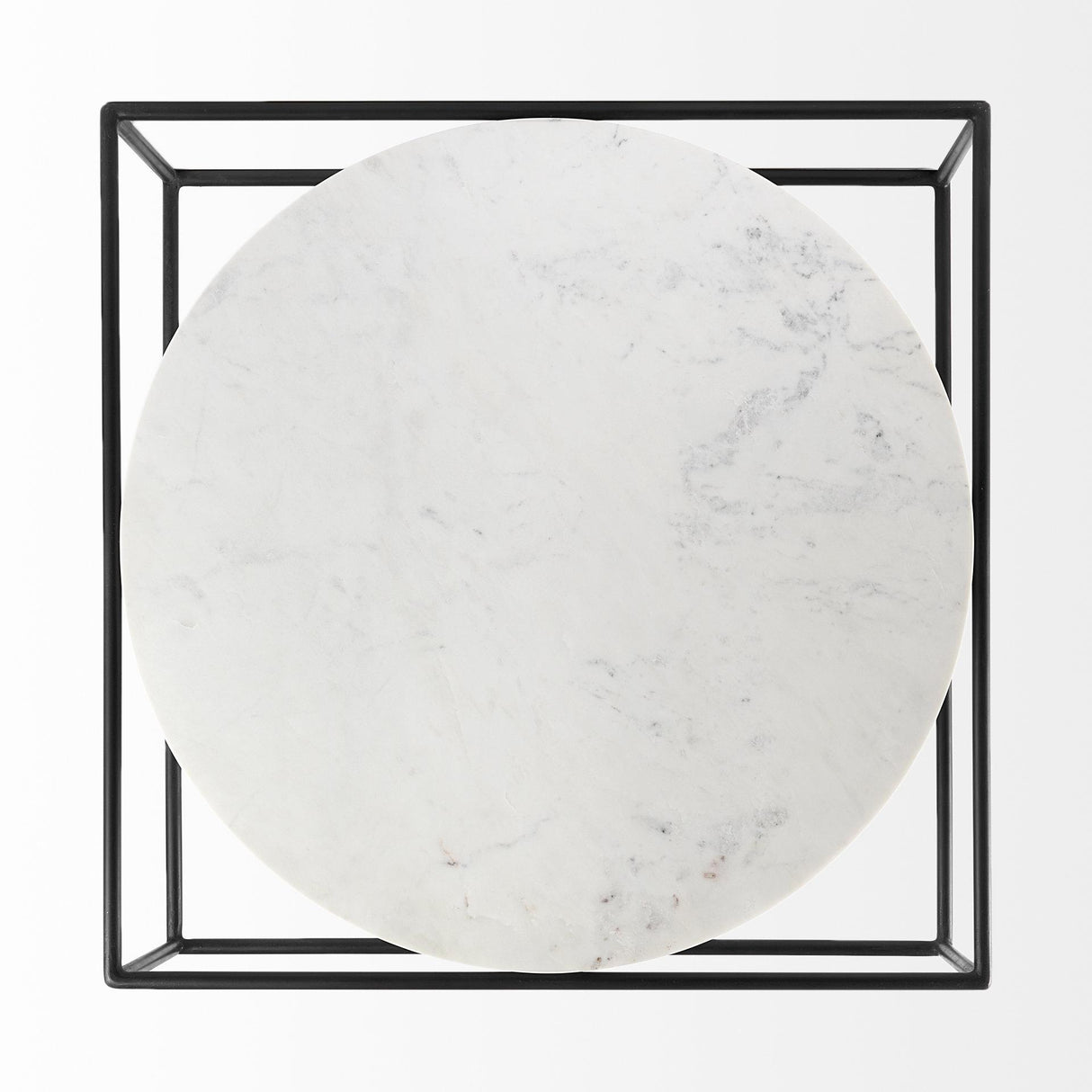 Mercana Austen 36L x 36W x 14.5H Round White Marble Top W/ Black Metal Frame Coffee Table