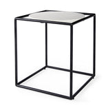 Mercana Austen 20L x 20W x 22H Round White Marble Top W/ Black Metal Frame Side Table