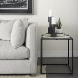 Mercana Austen 20L x 20W x 22H Round White Marble Top W/ Black Metal Frame Side Table