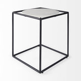 Mercana Austen 20L x 20W x 22H Round White Marble Top W/ Black Metal Frame Side Table