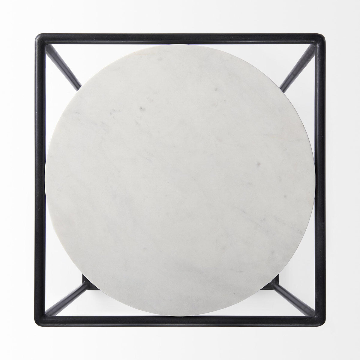 Mercana Austen 20L x 20W x 22H Round White Marble Top W/ Black Metal Frame Side Table