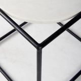 Mercana Austen 20L x 20W x 22H Round White Marble Top W/ Black Metal Frame Side Table