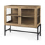Mercana Arelius 36L x 18W x 32H Light Brown Wood, Black Metal Base w/ 2 Glass Doors Accent Cabinet