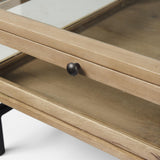 Mercana Arelius 42" Square Glass-Top Light Brown w/ Black Metal Base Display Coffee Table