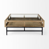 Mercana Arelius 42" Square Glass-Top Light Brown w/ Black Metal Base Display Coffee Table