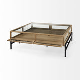 Mercana Arelius 42" Square Glass-Top Light Brown w/ Black Metal Base Display Coffee Table
