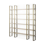 Mercana Taunton 80L x 10.5W x 90H Light Brown Wood W/ Gold Metal Frame 6 Tier Shelving Unit