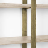 Mercana Taunton 80L x 10.5W x 90H Light Brown Wood W/ Gold Metal Frame 6 Tier Shelving Unit