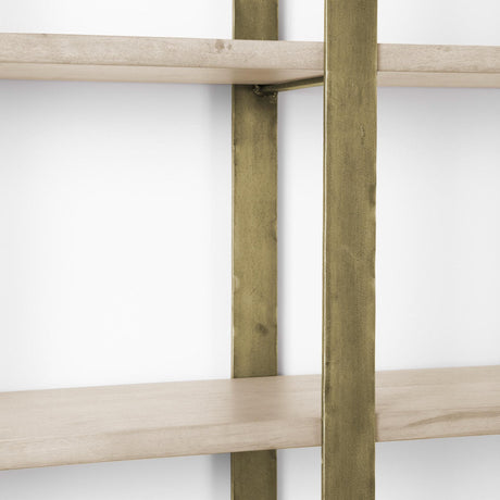 Mercana Taunton 80L x 10.5W x 90H Light Brown Wood W/ Gold Metal Frame 6 Tier Shelving Unit