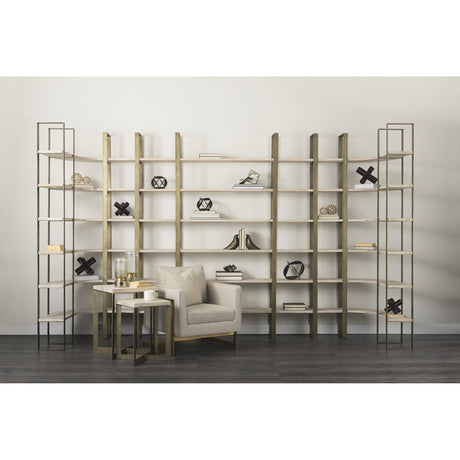Mercana Taunton 80L x 10.5W x 90H Light Brown Wood W/ Gold Metal Frame 6 Tier Shelving Unit