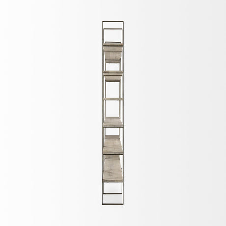 Mercana Taunton 80L x 10.5W x 90H Light Brown Wood W/ Gold Metal Frame 6 Tier Shelving Unit